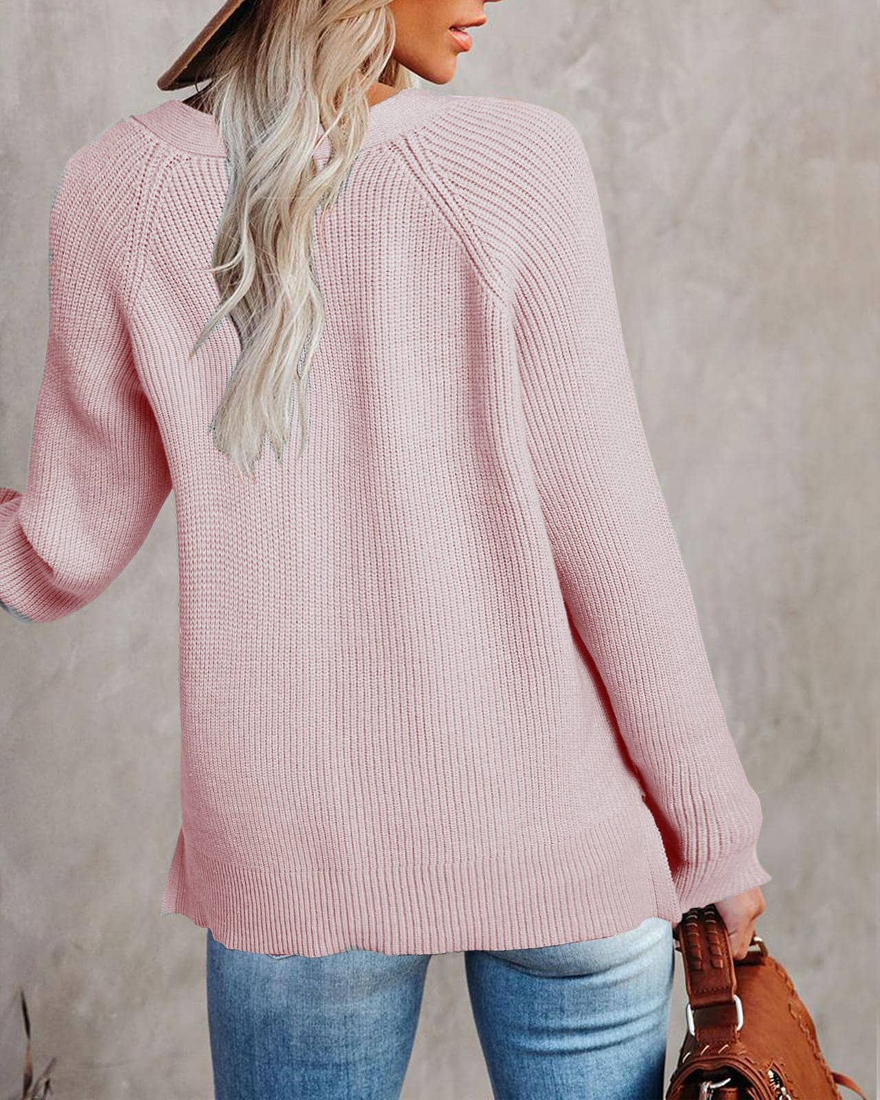 KNIT PULLOVER V-NECK SINGLE BREASTED SWEATER