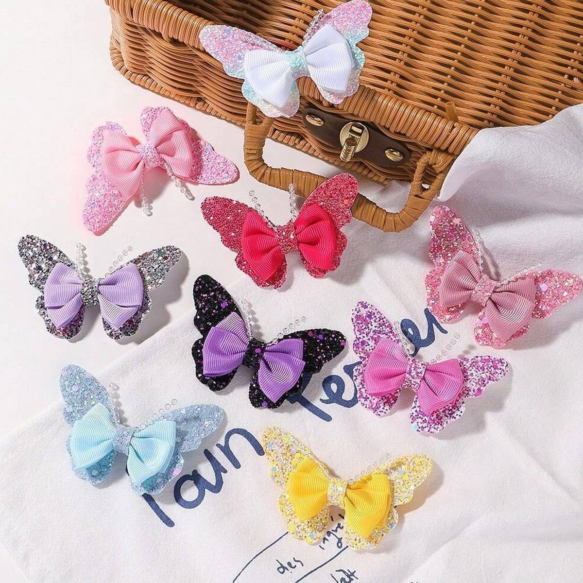 Glitter Bow Hair Clips Set for Baby Girls