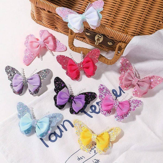 Glitter Bow Hair Clips Set for Baby Girls