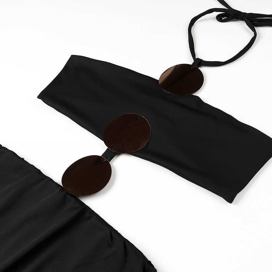 One-shoulder cutout halter sequined dress