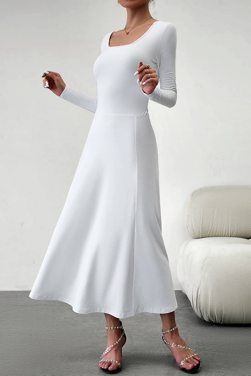 CWDMD0748_Round neck Long Sleeve Maxi Dress