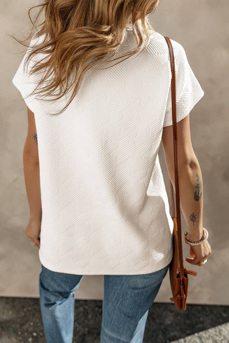 Solid-color V-neck slit short-sleeved T-shirt