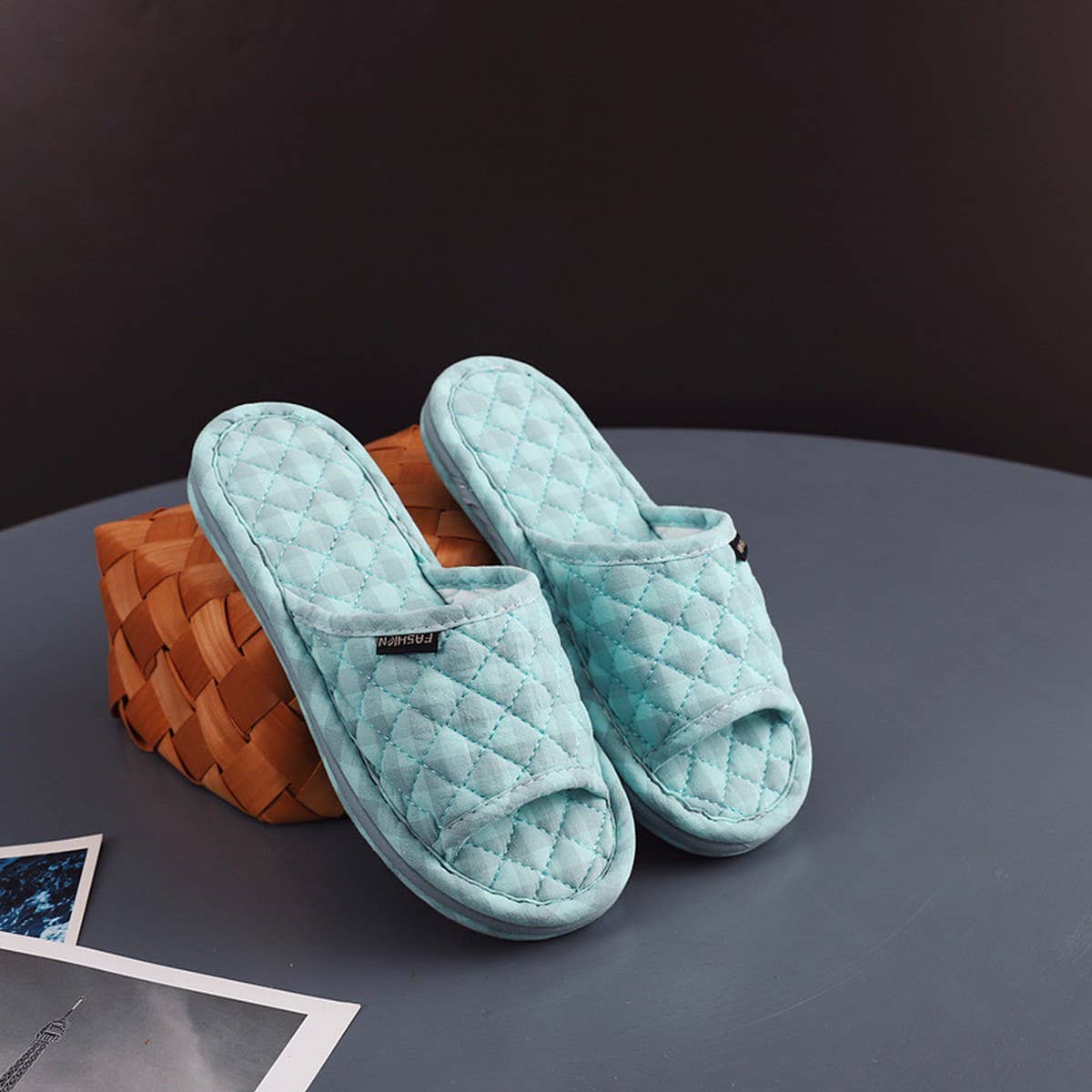 Plaid Cotton Floor Slippers with Thick Fabric Sole_CWSHF0191