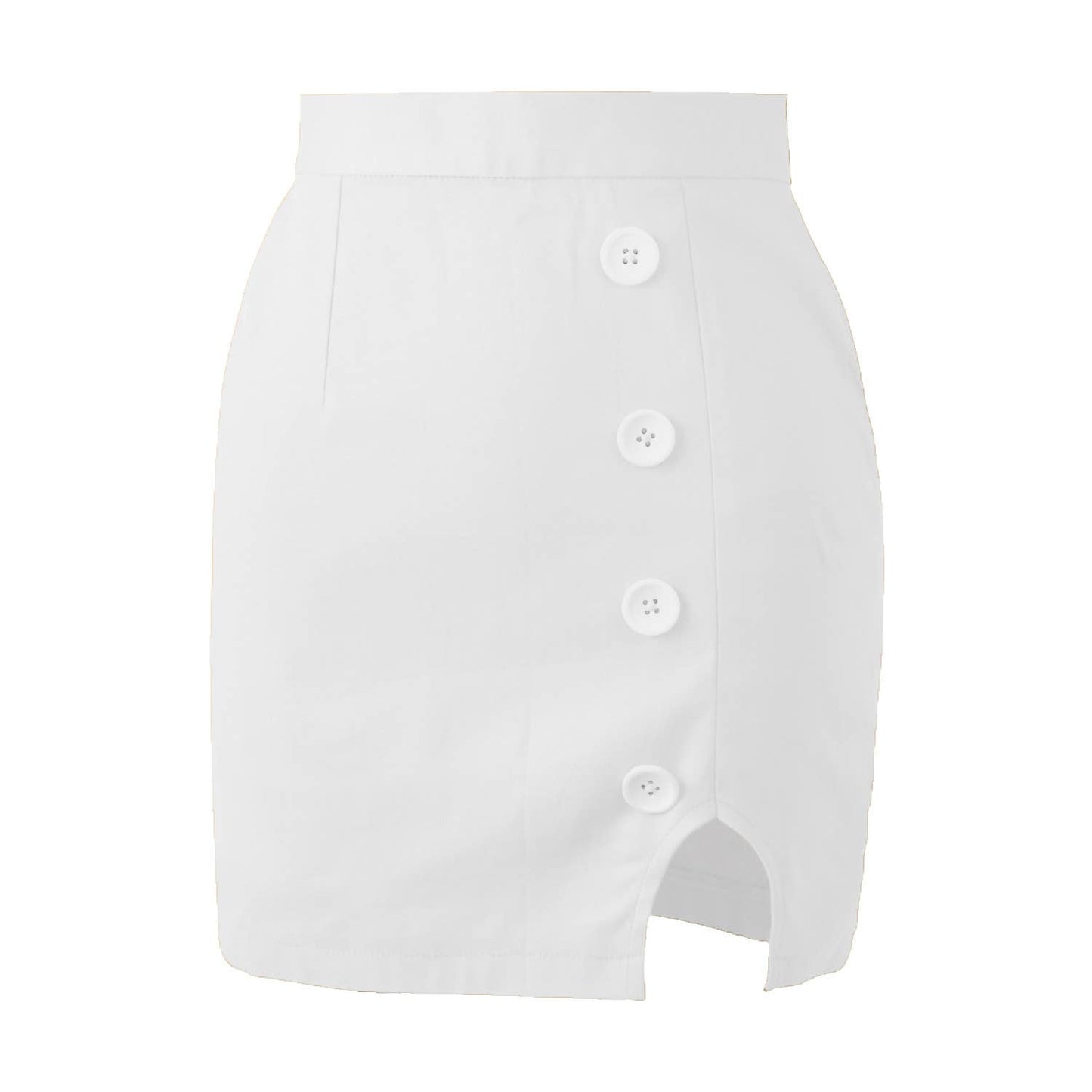 HIGH-WAISTED BUTTON-SPLIT SOLID COLOR SKIRT