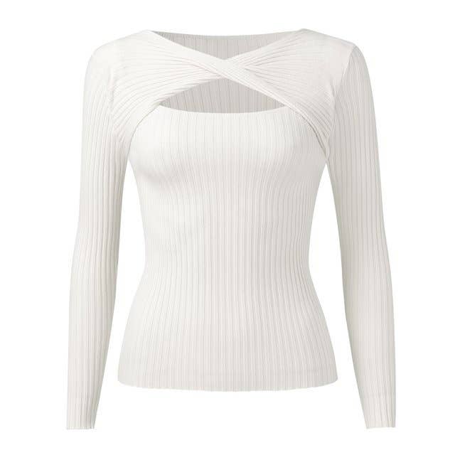 Sexy cut-out pullover solid-color knitted top