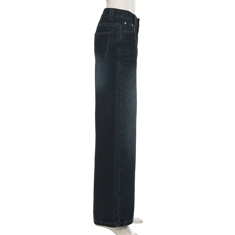 VINTAGE WASH WASH STRAIGHT LEG WIDE-LEG JEANS