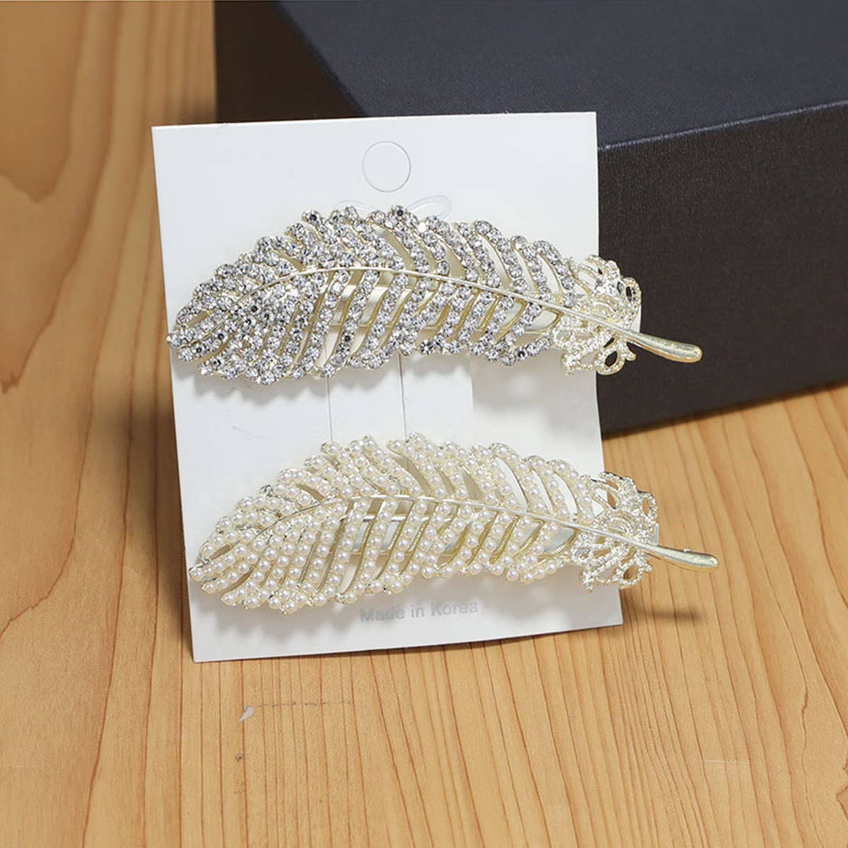 Pearl Feather Hair Clip, Gold Frog Buckle Side Pin_CWAHA4704