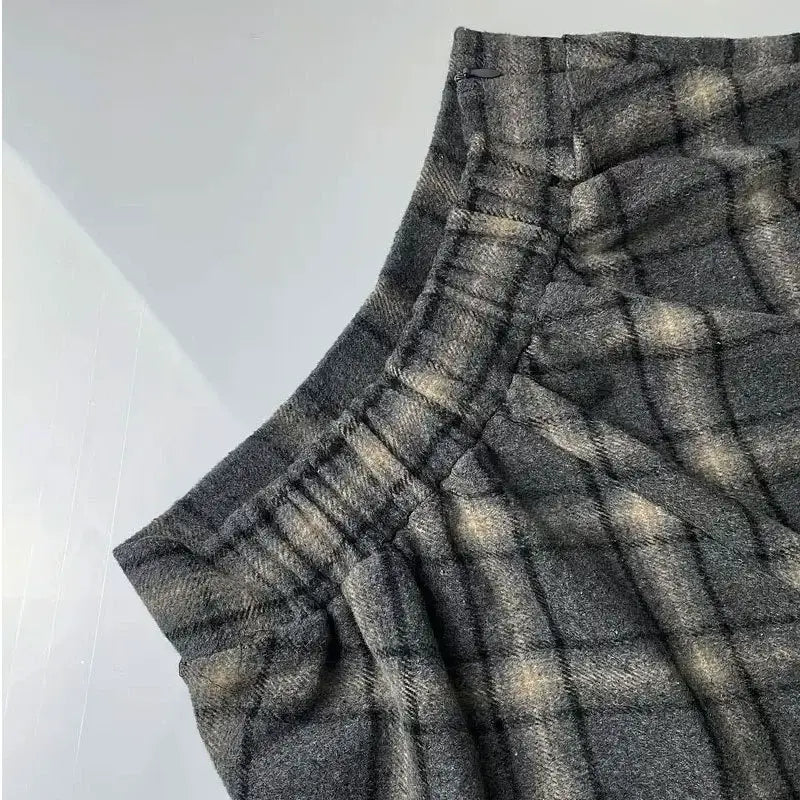 PLAID WOOL THICKENED VINTAGE LONG A-LINE SKIRT