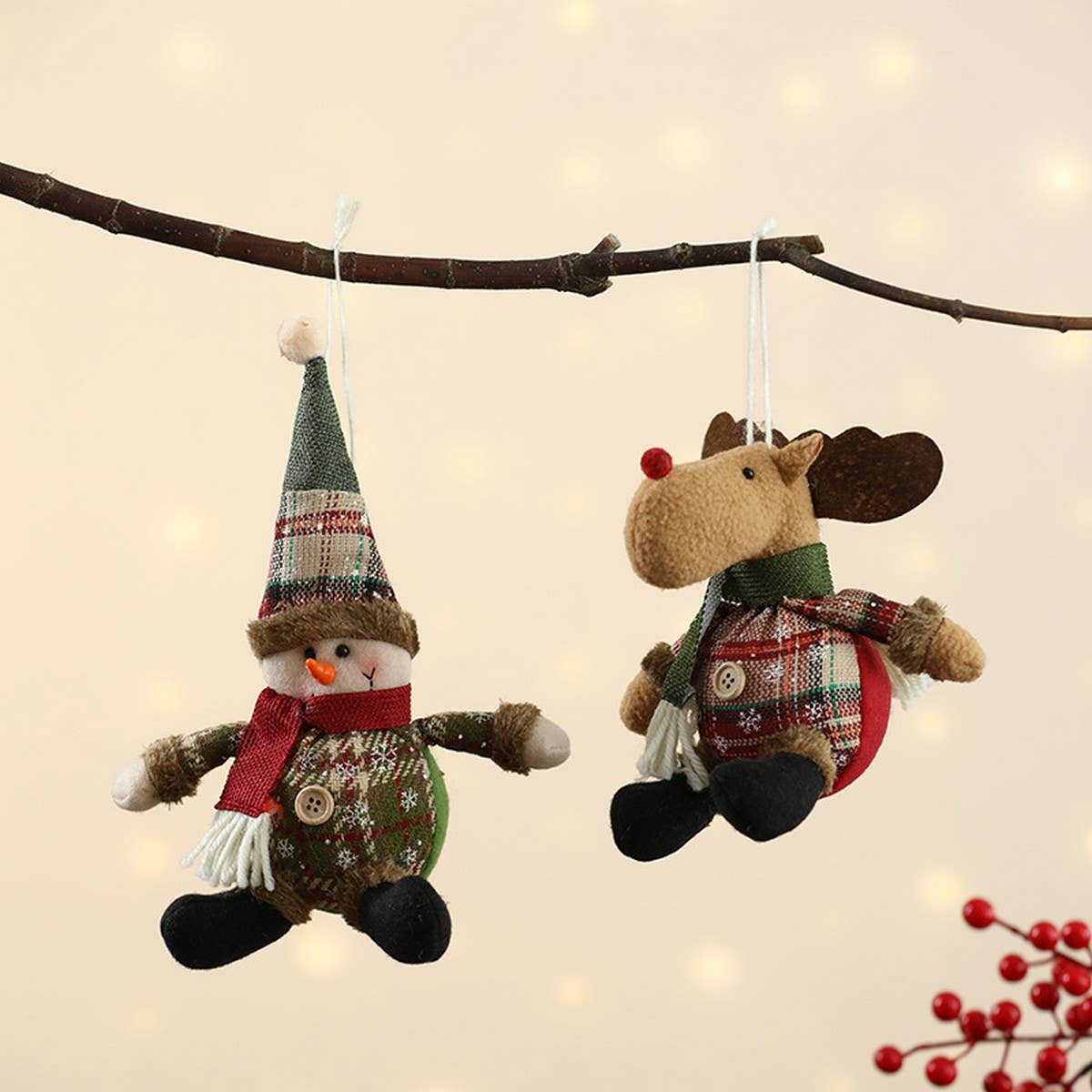 CHRISTMAS PLAID FABRIC DOLL PENDANT