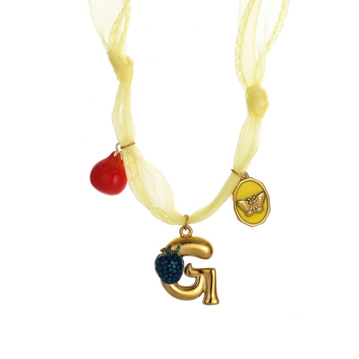 Colorful Scarf Necklace with Fruit Charms