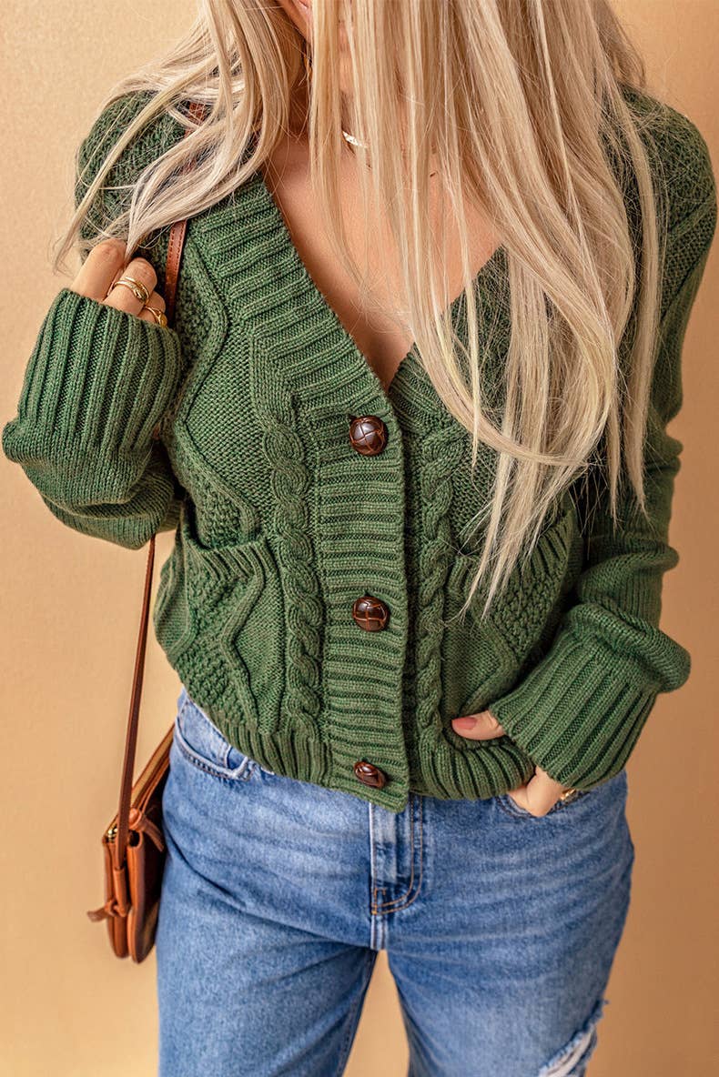 Solid color knitted long-sleeved cardigan
