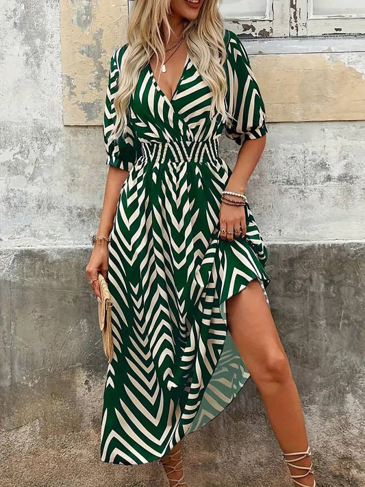 elegant printed tie-dyed large-sleeved dress