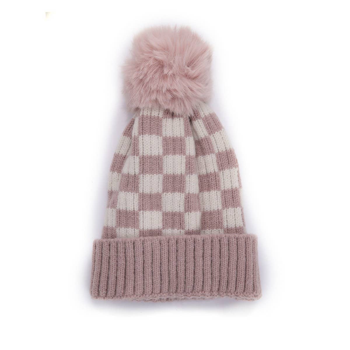 CHILDREN CHECKERBOARD PLAID KNIT HAT_CWAH0734