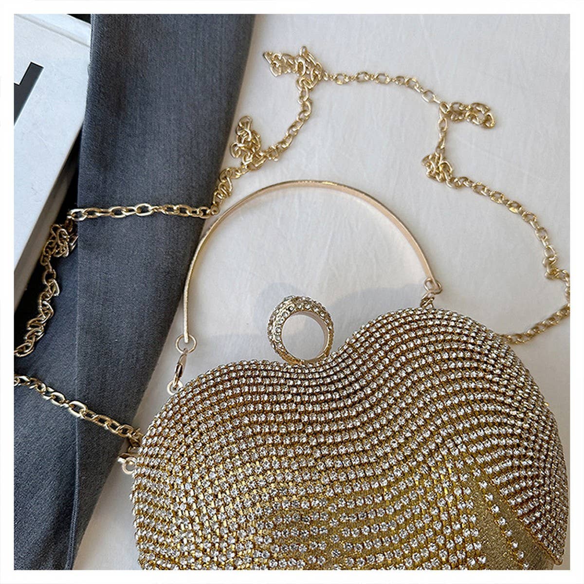TASSEL SHINY HEART BAG DIAMOND BAG CLUTCH BAG_CWAB3250