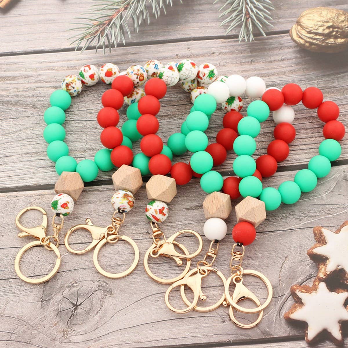 Holiday Silicone Bead Keychain Bracelet Gift