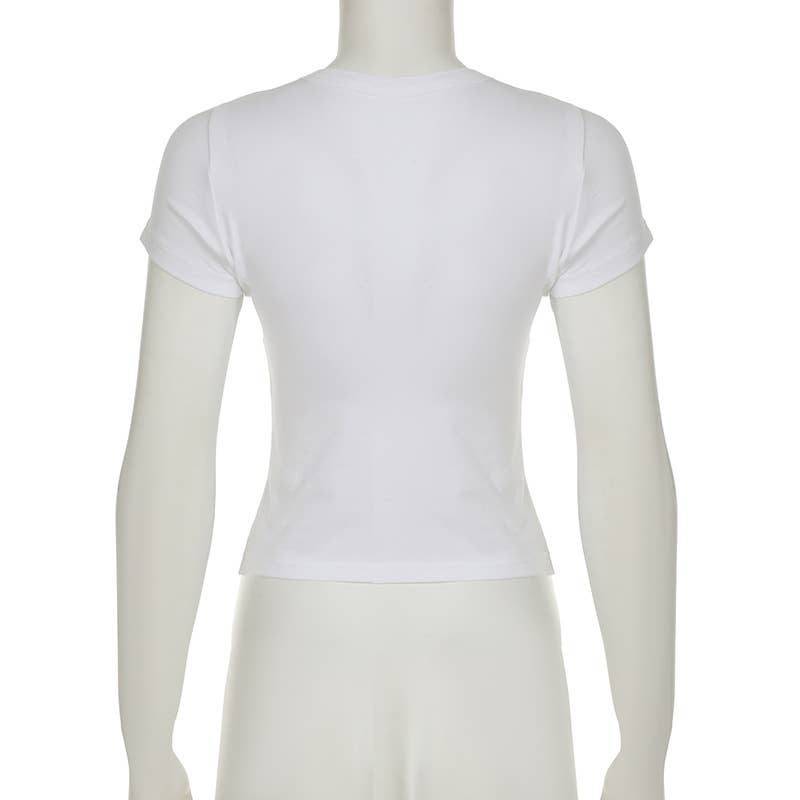 Lace underwear print base crew neck T-shirt