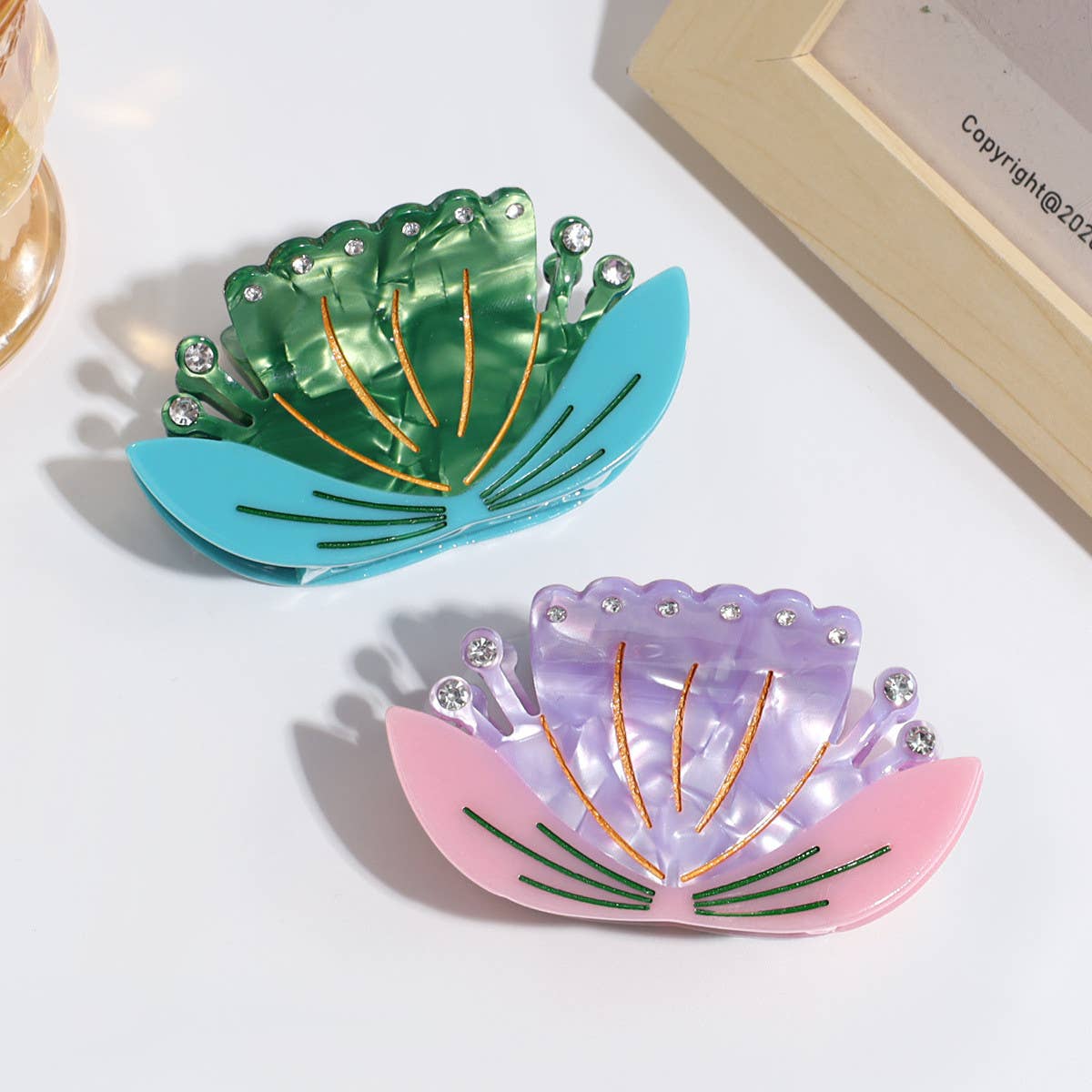 Elegant Rhinestone Lotus Flower Hair Claw, Casual
