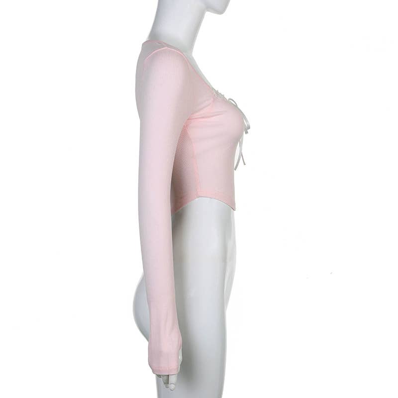 SLIM BOW IRREGULAR LACE PATCHWORK T-SHIRT