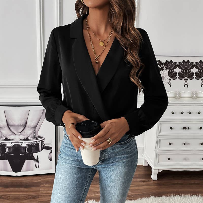 V-NECK SOLID COLOR LONG SLEEVE SEXY JUMPSUIT