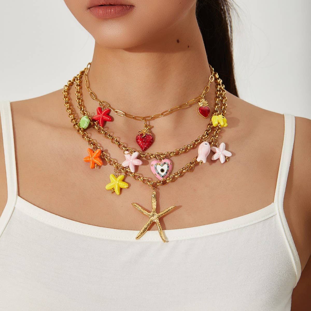 Original Steel Necklace with Starfish & Strawberry_CWMM8848