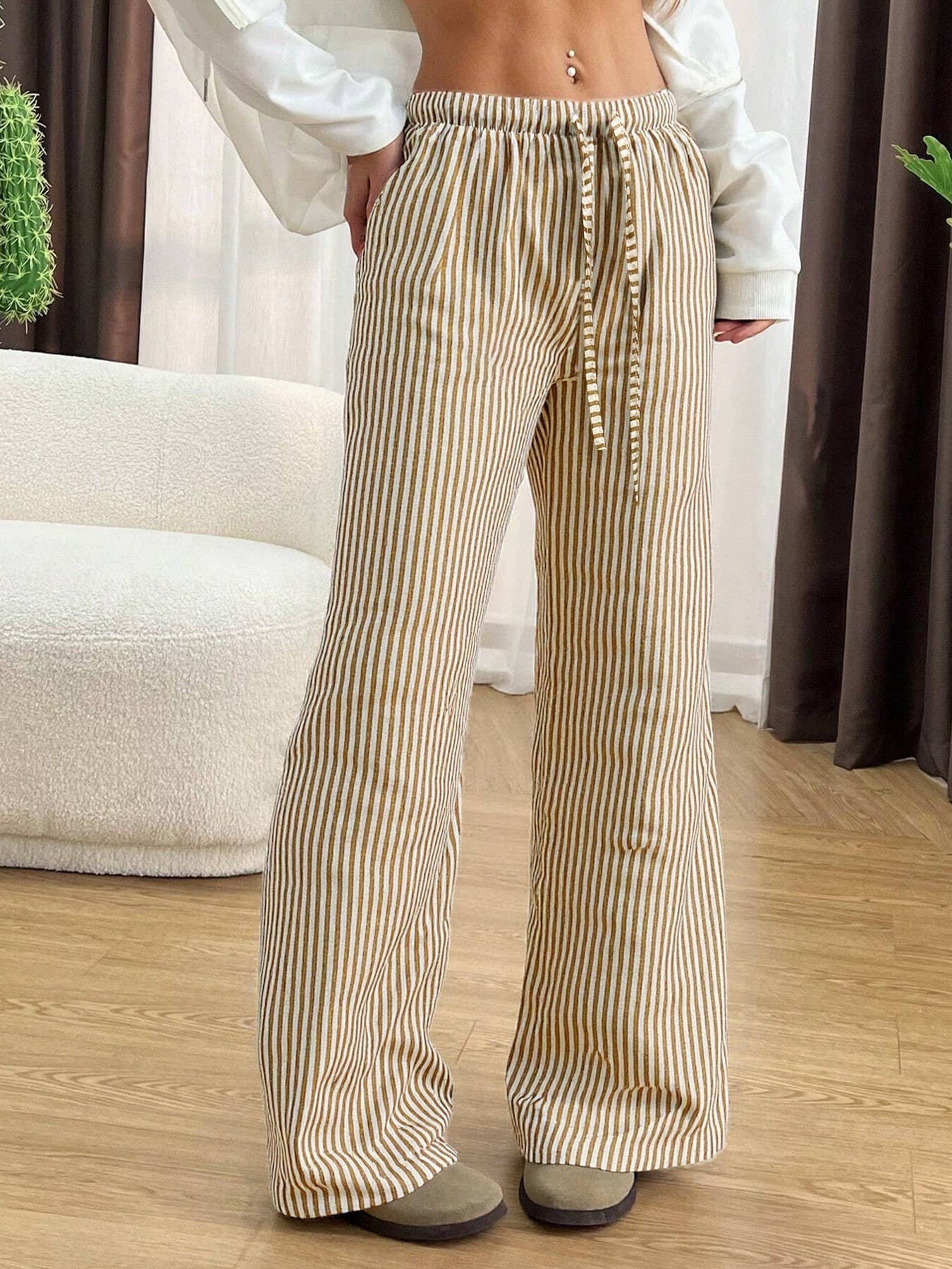 Striped loose wide-leg long pants