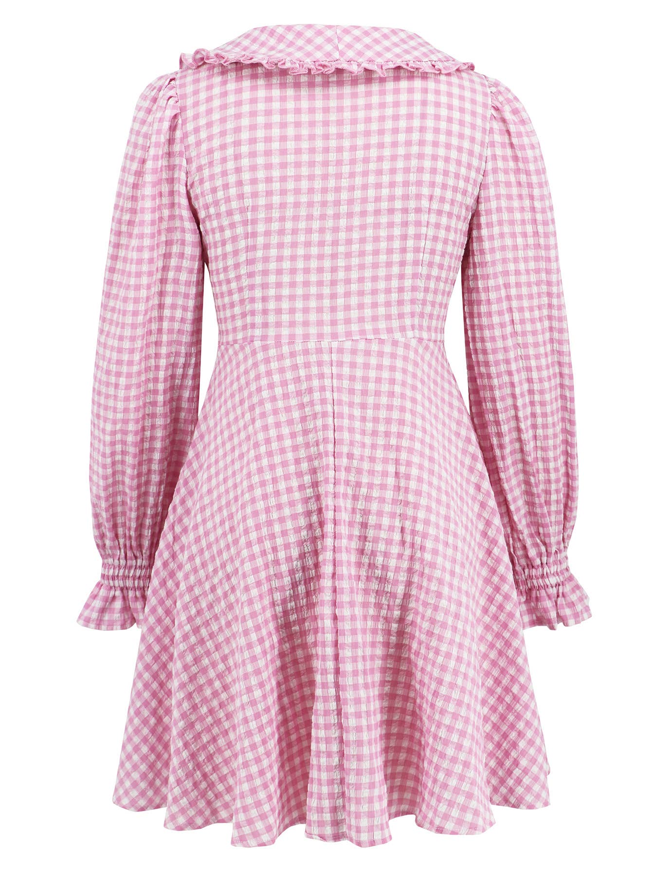 Plaid V-Neck Long Sleeve Fit and Flare Dress