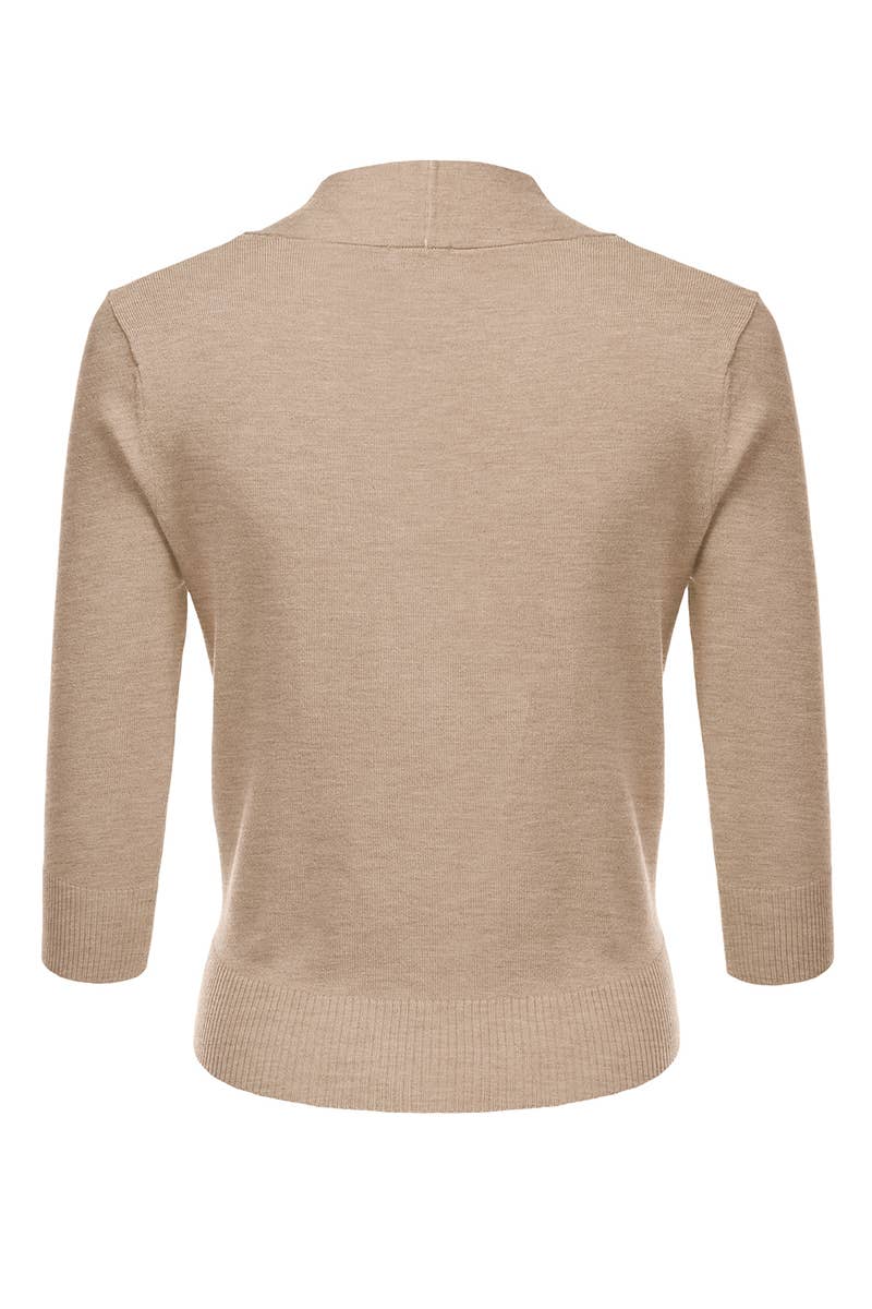 AWOCAS074_Basic 3/4 Sleeve Open Front Cropped Cardigan