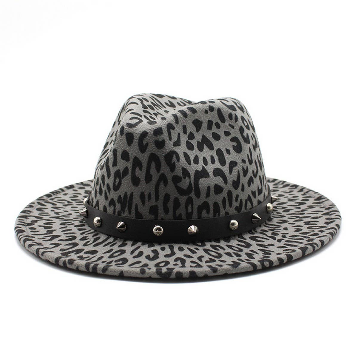 LEOPARD PRINT HAT JAZZ HAT RIVET WIDE BRIM HAT_CWAH2572