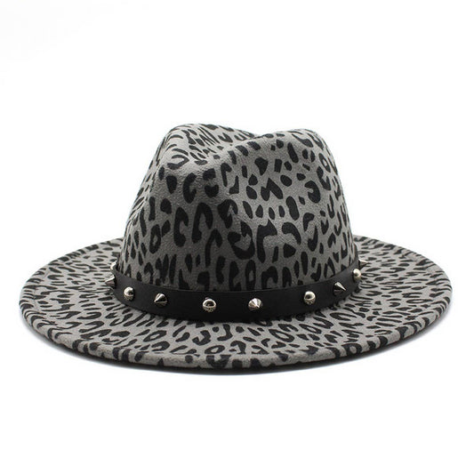 LEOPARD PRINT HAT JAZZ HAT RIVET WIDE BRIM HAT_CWAH2572