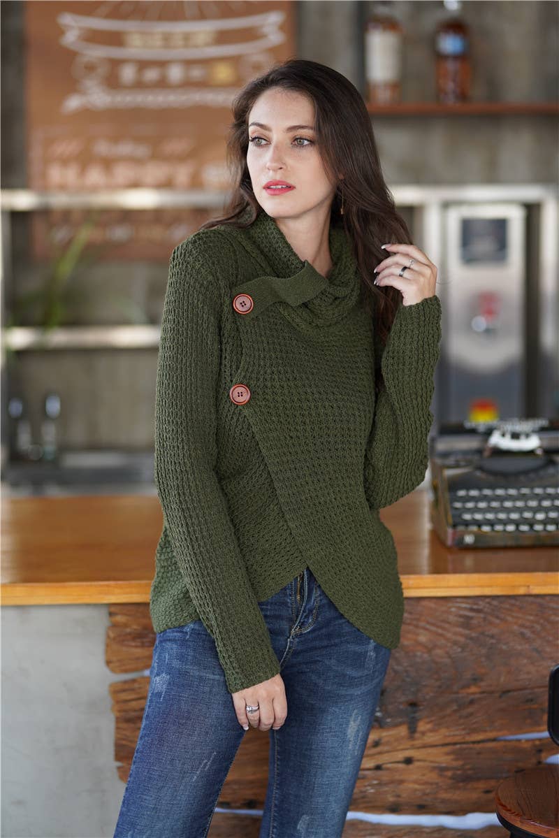 Turtleneck long-sleeved cardigan sweater