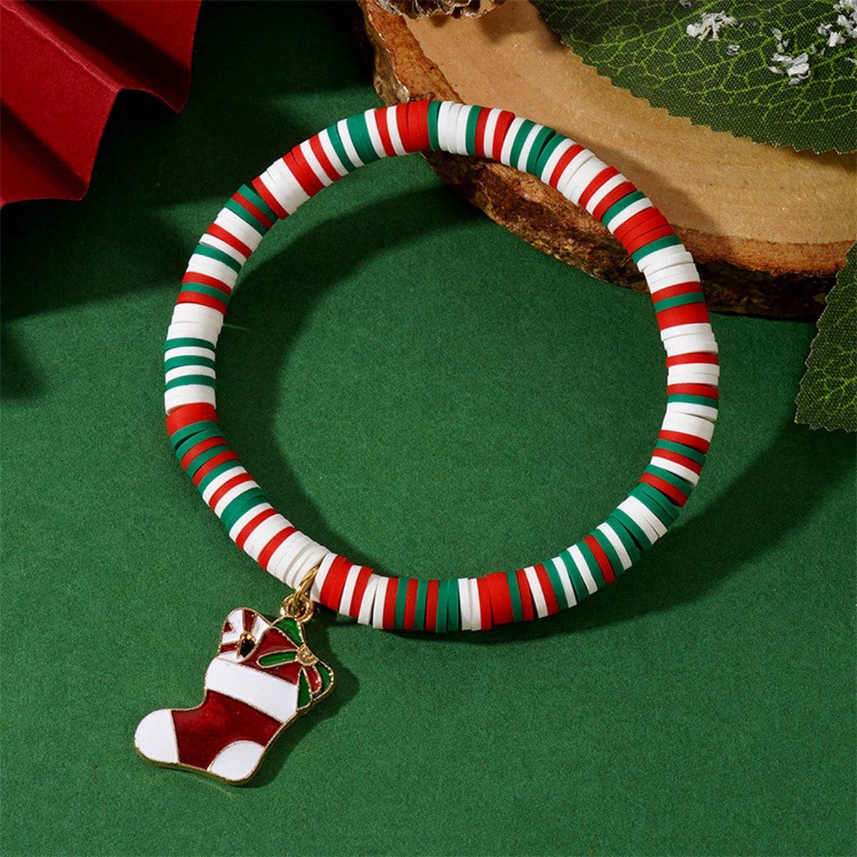 CWAJE2510_COLORFUL BEADED PENDANT CHRISTMAS BRACELET