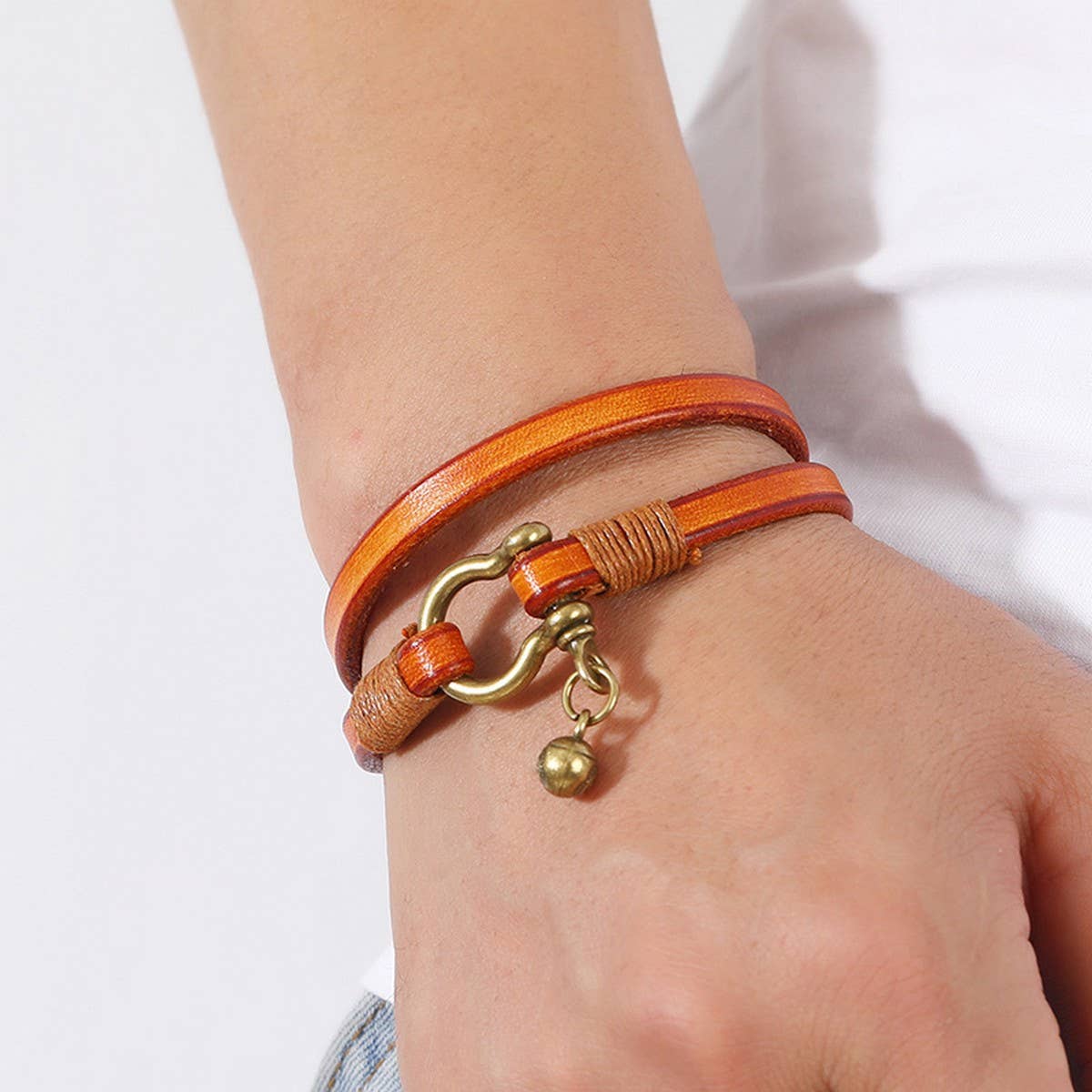 CREATIVE RETRO TWO-CIRCLE MEN'S LEATHER BRACELET