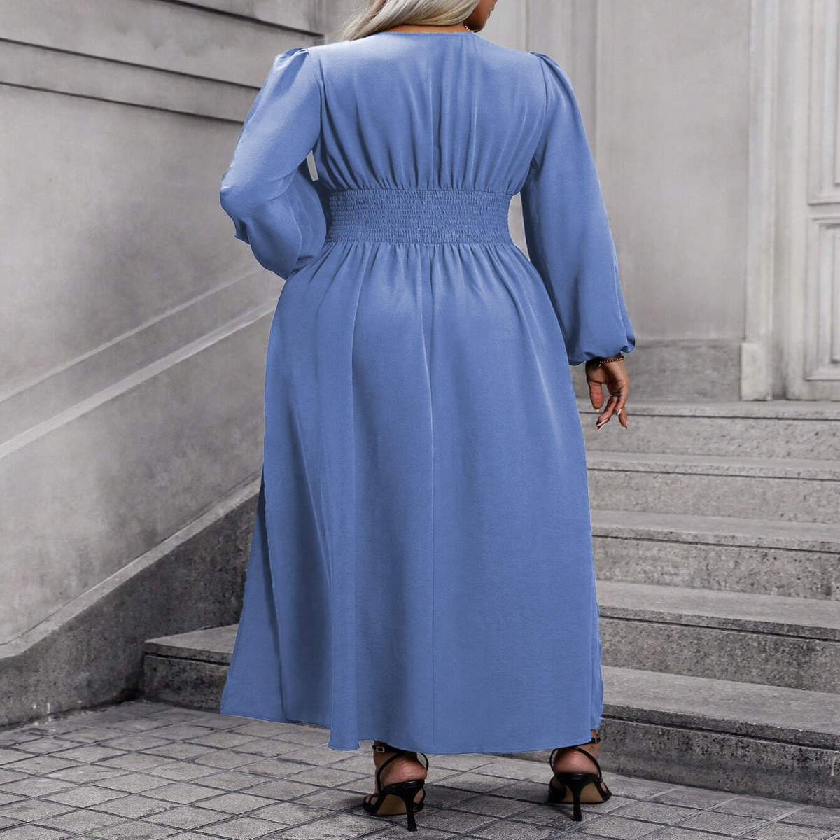 Sexy V-Neck Waist Cinched Long Sleeve Dress