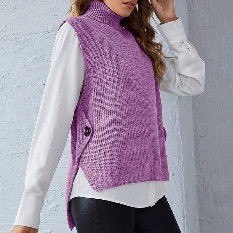 SOLID COLOR TURTLENECK SLEEVELESS WAISTCOAT