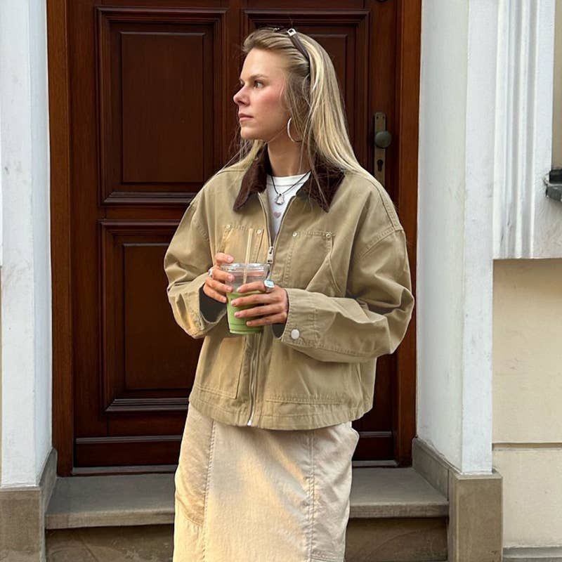 VINTAGE LAPEL CARGO BAGGY ZIP-UP CARDIGAN JACKET