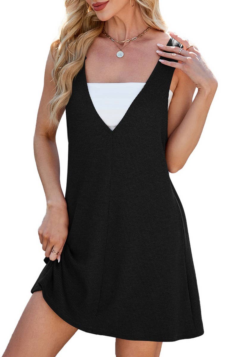 CWDSD7288_SOLID COLOR V-NECK SQUARE NECK REVERSIBLE DRESS