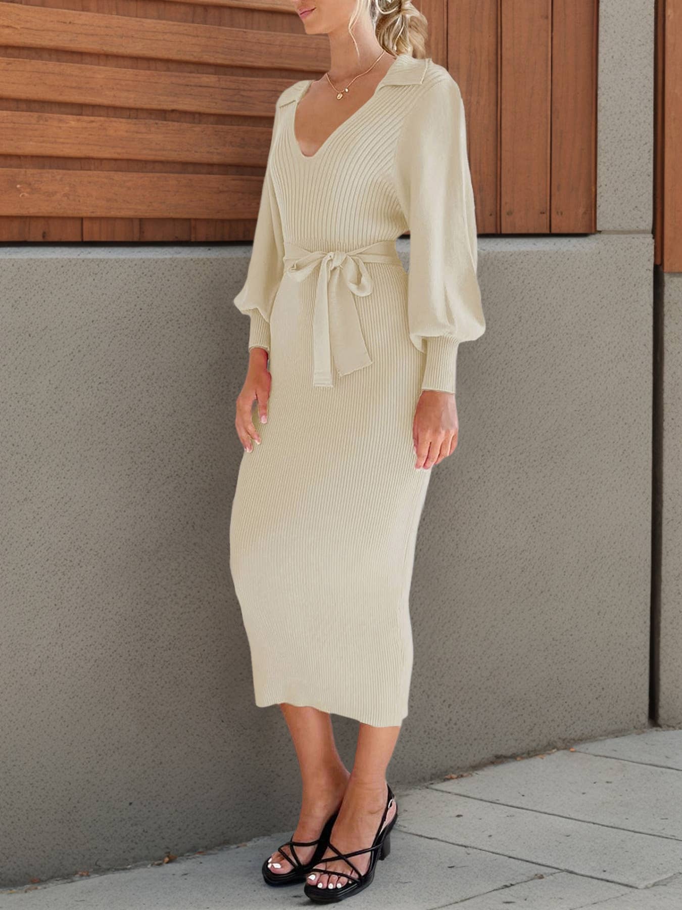 ELEGANT COMMUTER V-NECK LACE-UP HIGH WAIST DRESS