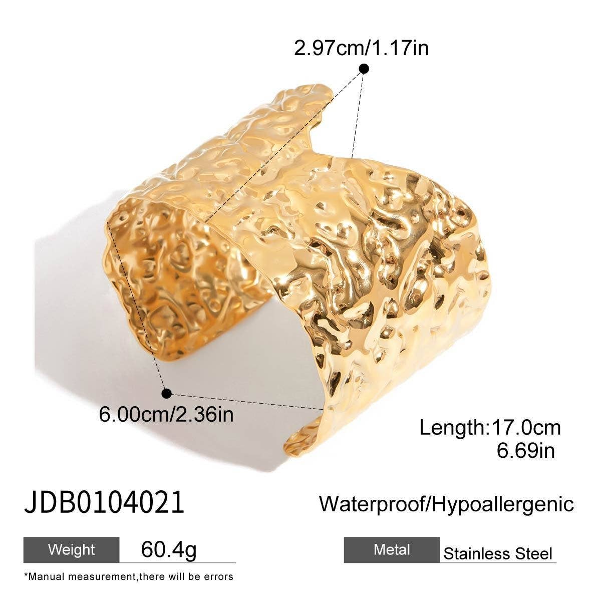 Minimalist 18K Gold Hammered Open Cuff Bracelet