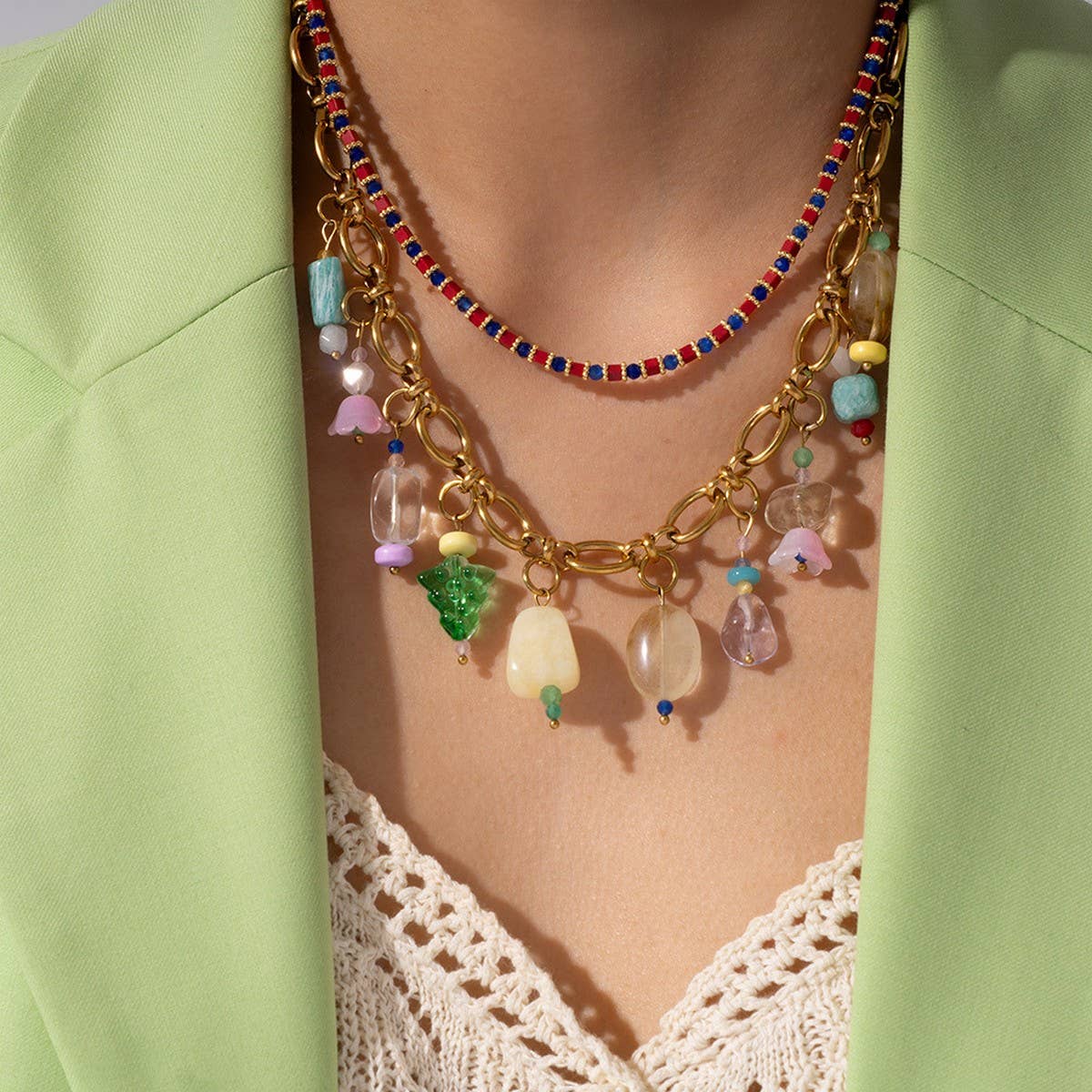 Fashion Beaded Steel Necklace with Stone Pendant_CWMM8842