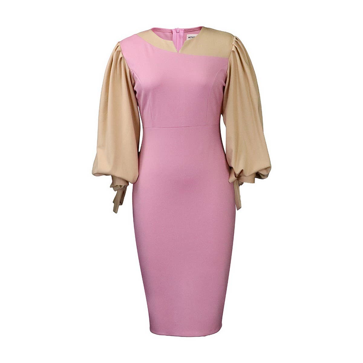 LONG-SLEEVED TIE-STRAP COLOR-BLOCKED DRESS