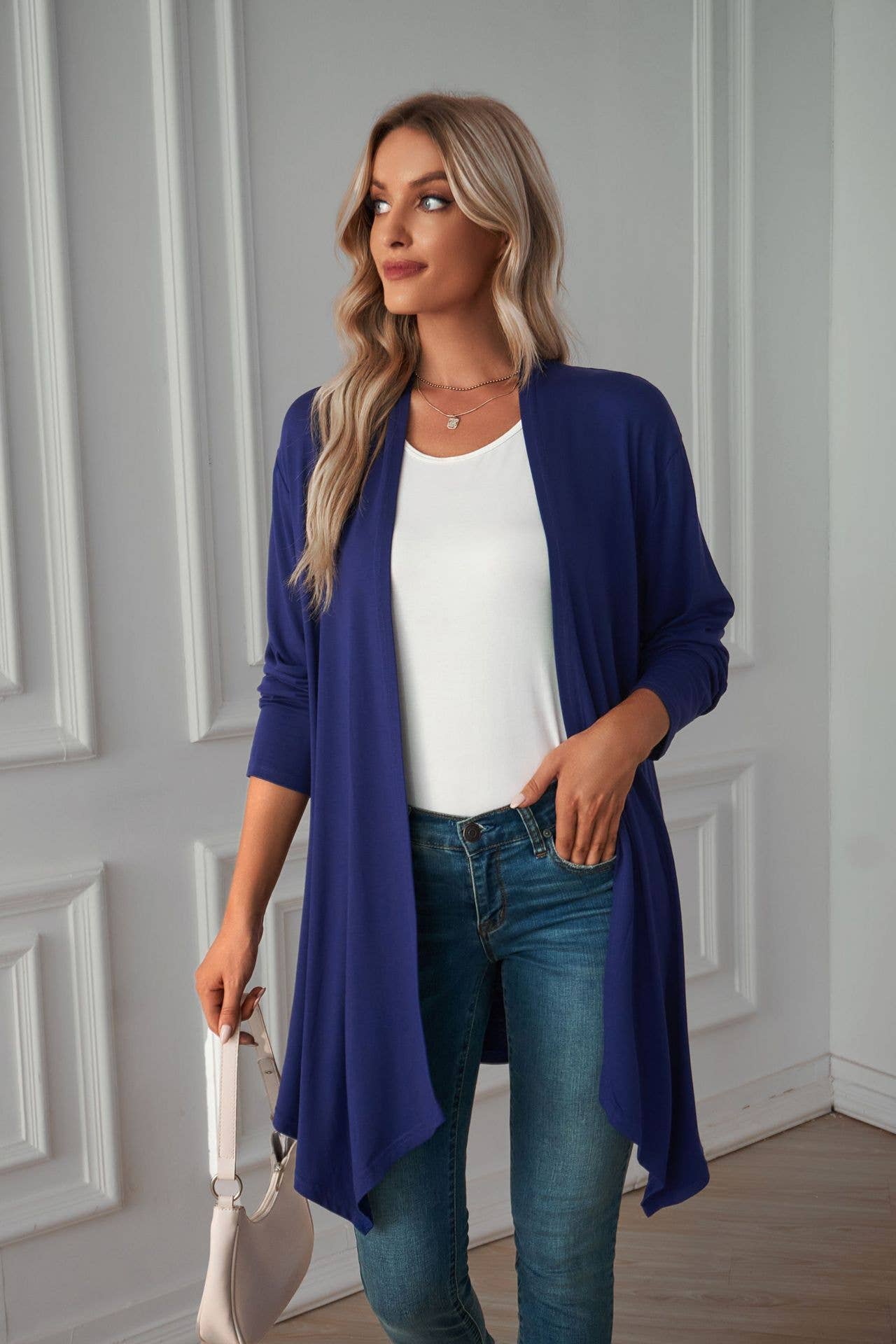 Solid color long unbuttoned cardigan