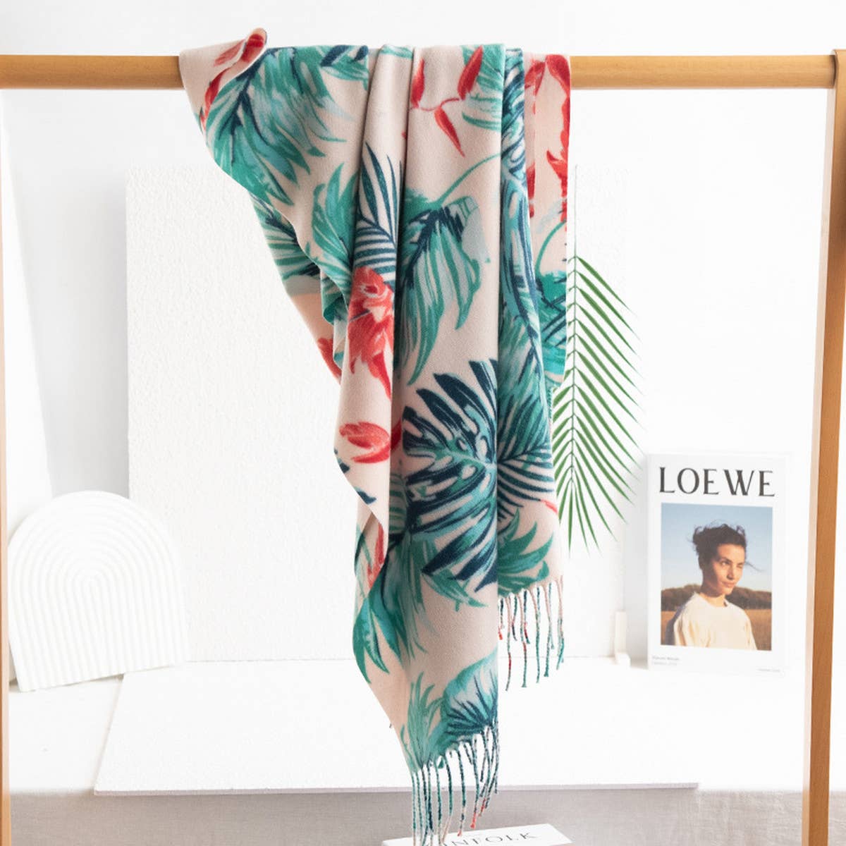 Leaf Print Tassel Scarf ??Soft Faux Cashmere Wrap_CWASC0915