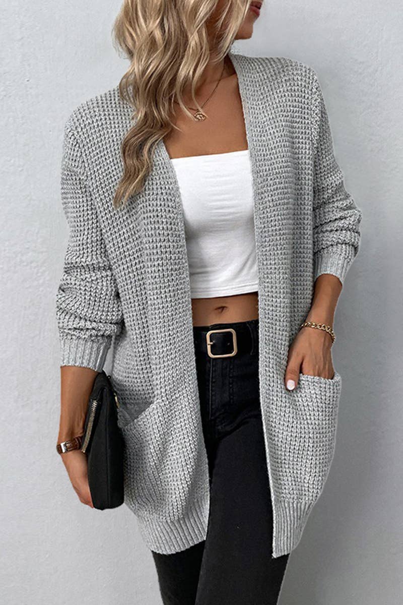 CWOCAL358 Casual Cable Open Front Cardigan Sweater