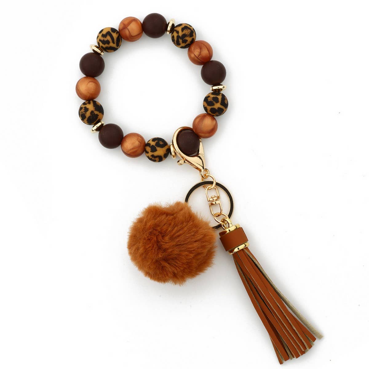 Pom-pom Tassel Keychain Silicone Bead Bracelet_CWAB5016