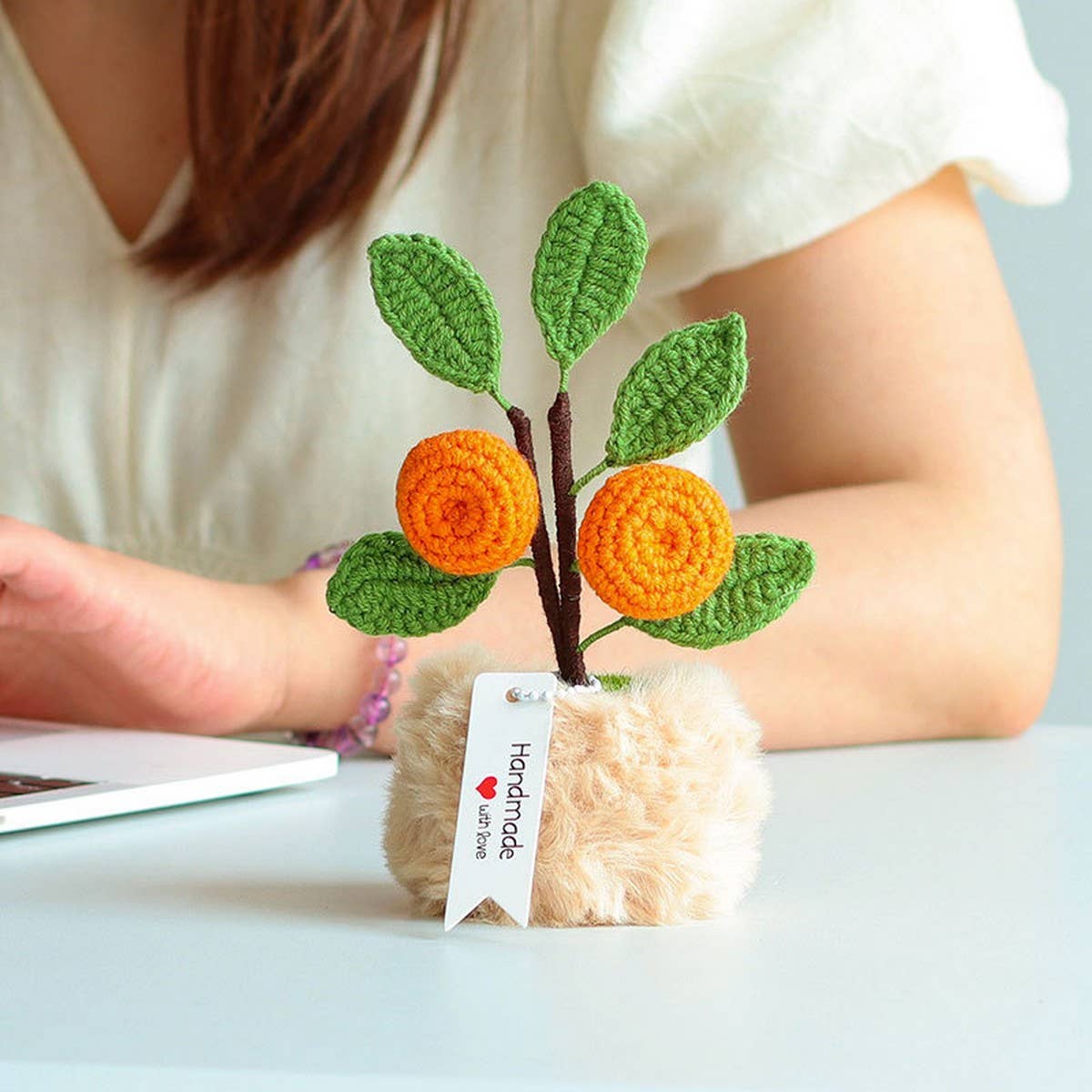 CWMM9279_HAND-CROCHETED GOOD LUCK ORANGE POTTED PLANT