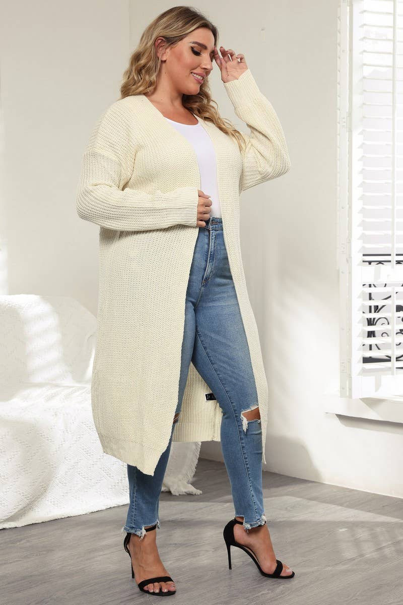 CWOSWL1596_PLUS Size Casual Open Front Long Cardigan Sweater