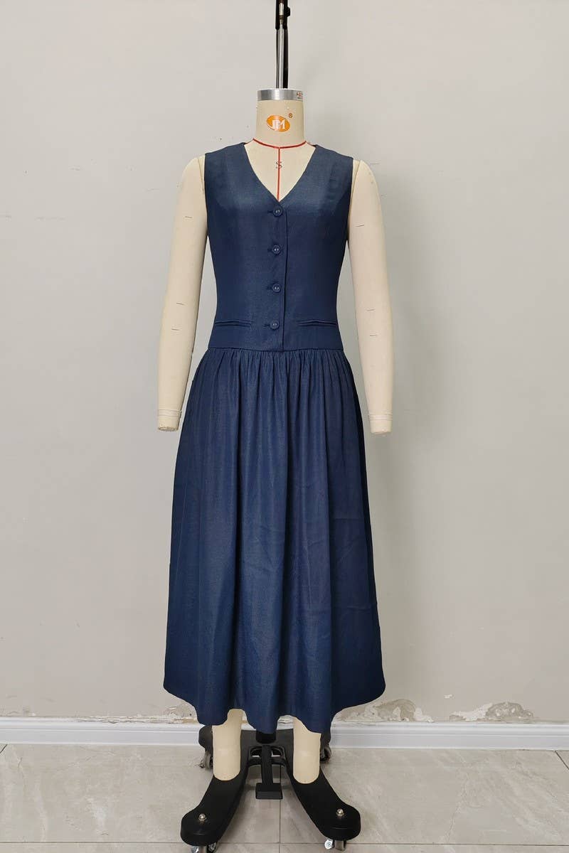 CWDMD6386_SOLID V-NECK SLEEVELESS MIDI DRESS WITH POCKETS