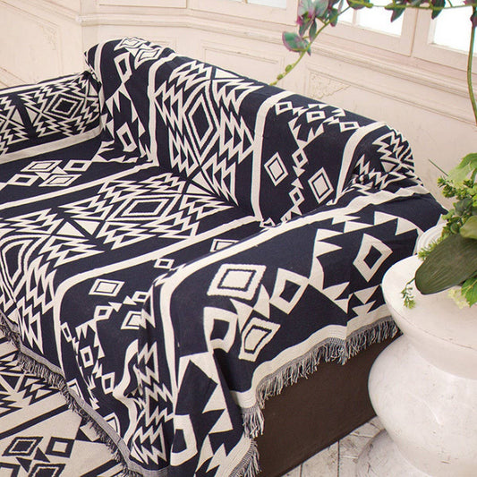 Cotton Sofa Throw Blanket with Geometric Print