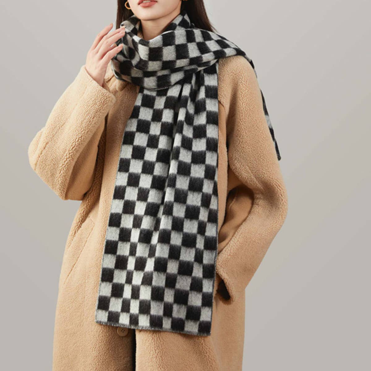 Wool Plaid Scarf ??Thick Warm Unisex Winter Wrap_CWASC1098