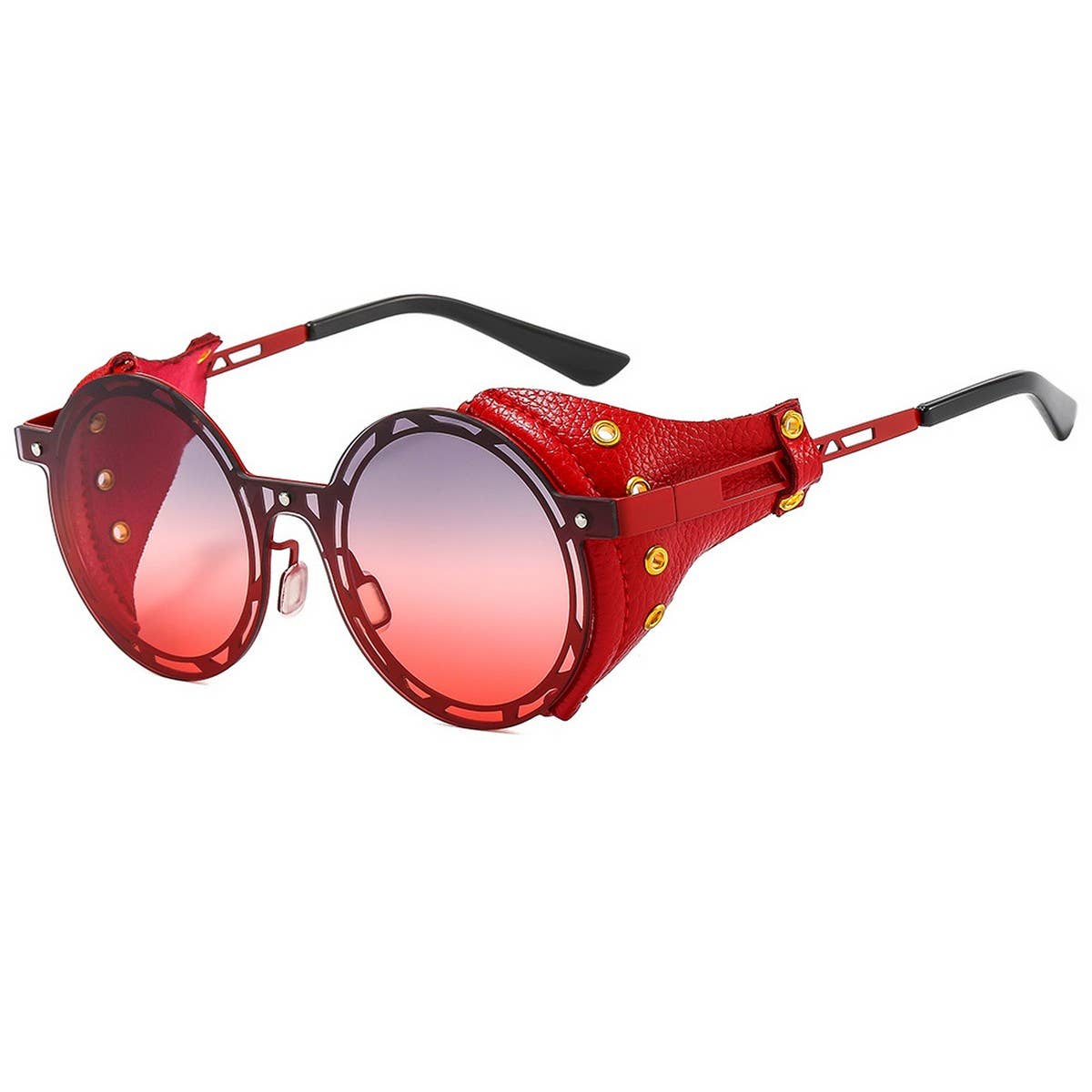 Punk Round Metal Sunglasses with PU Leather_CWASG1152
